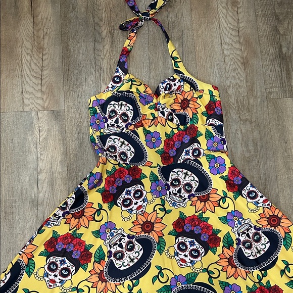Colorful Skull Print Swing Dress - Picture 2 of 9
